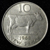 Guernsey Elizabeth II Copper-Nickel 1968 10 New Pence Cow aUNC KM# 24 (27 961)