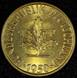 Germany - Federal Republic 1950 G 10 Pfennig BU Karlsruhe Mint KM# 108  (26 781)