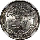 Egypt Occupation Coinage Silver AH1335/1917 H 2 Piastres NGC MS63 KM# 317.2 (37)
