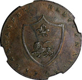 GREAT BRITAIN John of Gaunt Lancashire - Lancaster 1792 1/2 Penny Token NGC AU55