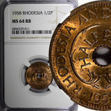 Rhodesia And Nyasaland Bronze 1958 1/2 Penny NGC MS64 RB GEM BU KM# 1 (011)