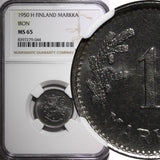 Finland Iron 1950 H 1 Markka NGC MS65 TOP GRADED BY NGC KM# 30b (044)
