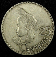 GUATEMALA Copper-Nickel 1967 25 Centavos Small Date Light Toned KM# 269 (2 560)