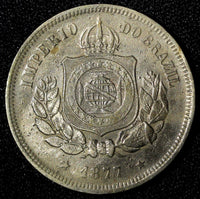 BRAZIL Pedro II  1877 100 Reis Rio de Janeiro BETTER DATE  XF KM# 477  (28 210)