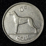 IRELAND Republic 1939 6 Pence 2 YEARS TYPE Irish Wolfhound ch.VF KM#13  (28 971)