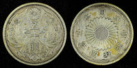 JAPAN Shōwa Silver Year 4 (1929)  50 Sen SCARCE DATE Toned Y# 50 ( 27 217)