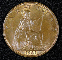 Great Britain George V Bronze 1931 Farthing UNC KM# 825 (27 981)