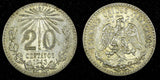 MEXICO Silver 1943 Mo  20 Centavos Last Year High Grade Toned KM# 438 (27 050)