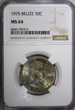 BELIZE Elizabeth II 1975 50 Cents NGC MS64 Light Toned TOP GRADED KM# 37 (013)