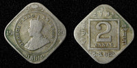 India-British George V 1929 2 Annas Calcutta Mint KM# 516 (27 621)