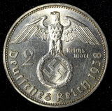 Germany - Third Reich Silver 1938 E 2 Reichs Mark Hindenburg aUNC/UNC KM# 93 (7)