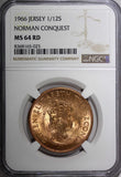 Jersey Elizabeth II Bronze 1966 1/12 Shilling NGC MS64 RD TOP GRADED KM# 26 (25)