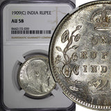 India-British Edward VII Silver 1909(C) Rupee Silver (.917) NGC AU58 KM# 508 (9)