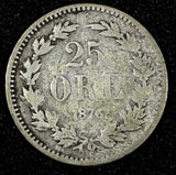 SWEDEN Oscar II Silver 1876 ST  25 Ore  KM# 738 (28 891)