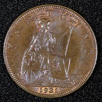 Great Britain George V Bronze 1931 Farthing UNC KM# 825 (27 985)