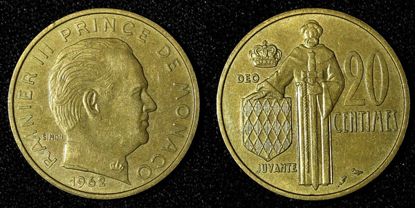 MONACO Rainier III 1962 20 Centimes PARIS Mint KM# 143 (28 081)