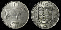 Guernsey Elizabeth II Copper-Nickel 1968 10 New Pence Cow aUNC KM# 24 (27 961)