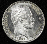 DENMARK Christian IX Silver 1897 VBP 10 Øre UNC KM# 795.2 (24 718)