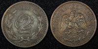 MEXICO ESTADOS UNIDOS MEXICANOS Bronze 1906 2 Centavos XF Toned KM# 419 (27 172)