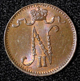 Finland Nicholas II Copper 1903 1 Penni aUNC-UNC KM# 13  (28 263)
