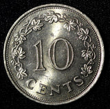 MALTA Copper-Nickel 1972 10 Cents 1st Year Type UNC KM# 11  (28 272)