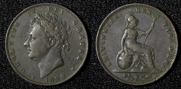 Great Britain George IV Copper 1829 Farthing KM# 697 (28 236)