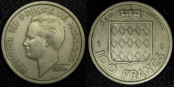 MONACO Rainier III 1956 100 Francs Paris Mint  XF Toned KM# 134 (24 164)