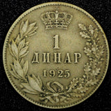 Yugoslavia 	Alexander I Nickel-Bronze 1925 1 Dinar KM# 5 (24 516)