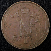 Finland Nicholas II Copper  1908 10 Penniä  Mintage-320,000 KM# 14 (27 149)