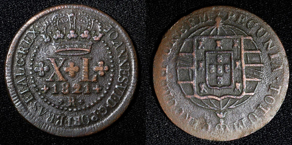 BRAZIL João VI Copper 1821 R  40 Reis 35 mm KM# 319.1 (27 475)