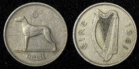 Ireland Copper-Nickel 1961 6 Pence Wolfhound KM# 13a (28 232)