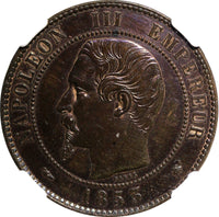 FRANCE Napoleon III Bronze 1853 BB  10 Centimes NGC UNC DETAILS KM# 771.3 (11)