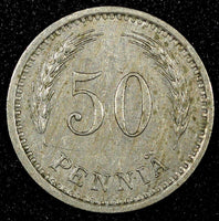 Finland Copper-Nickel 1940 S 50 Penniä Last Year XF KM# 26 (24 997)