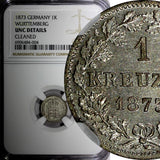 German States WÜRTTEMBERG Silver 1873 1 Kreuzer NGC UNC DETAILS KM# 612 (04)