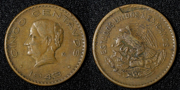 Mexico Bronze 1943 5 Centavos Josefa Ortiz de Domínguez WWII Issue KM# 424 (923)