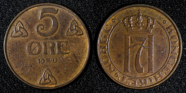 NORWAY Haakon VII Bronze 1941 5 Øre WWII Issue KM# 368 (27 968)