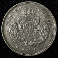 BRAZIL Pedro II Copper-Nickel 1884 200 Reis 32 mm Last Year  KM# 478 (27 812)
