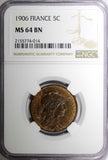 France Bronze 1906 5 Centimes NGC MS64 BN KM# 842 (14)