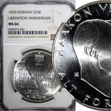 Norway Olav V Silver 1970 25 Kroner NGC MS66 Anniversary of Liberation KM#414(2)