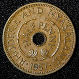 Rhodesia And Nyasaland Bronze 1957 1/2 Penny aUNC-UNC KM# 1 (28 253)