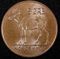 NORWAY Olav V Bronze 1972 5 Ore 27 mm UNC  KM# 405 (24 742)