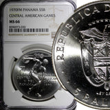 Panama Silver 1970 FM 5 Balboas NGC MS66 Central American Games KM#28 (030)