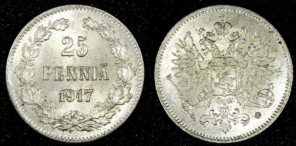 FINLAND Nicholas II 1917 S 25 Pennia Grand Duchy KM# 6.2 (25 183)