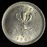 Rhodesia Elizabeth II 1964 6 Pence = 5 Cents UNC TONED KM# 1 ( 27 702)