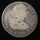 Mexico SPANISH COLONY  Charles III Silver 1789 Mo FM 2 Reales KM# 88.2a (28 402)
