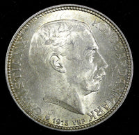 DENMARK Christian X Silver 1915 VBP  AH 2 Kroner ch.UNC Light Toned KM# 820 (81)