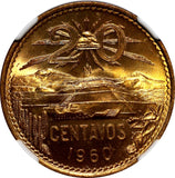 MEXICO Bronze 1960 Mo 20 Centavos NGC MS66 RD NICE FULL RED BU KM# 440 (005)