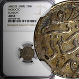 MOROCCO Abd al­ Aziz Silver AH 1321 1903 1/20 Rial London NGC AU58 Y# 18.1 (46)