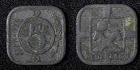 Netherlands Wilhelmina I Zinc 1941 5 Cents WWII Issue KM# 172  (27 954)