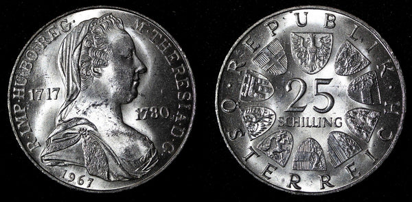 Austria Maria Theresia Silver 1967 25 Schilling UNC KM# 2901 (27 836)